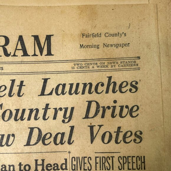 The Bridgeport Telegram Newspaper July 8 1938 Roosevelts Cross Country Drive u - Picture 4 of 10